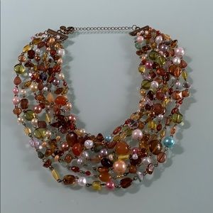 Beaded neutral tone necklace-Lia Sophia